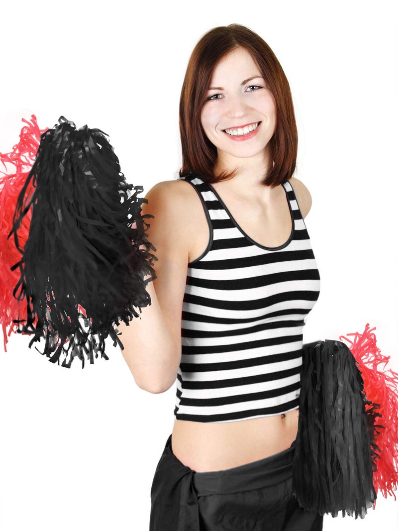 Pangda 12 Pack Cheerleading Pom Poms Sports Dance Cheer Plastic Pom Poms for Sports Team Spirit Cheering(Red and Black) - Image 2